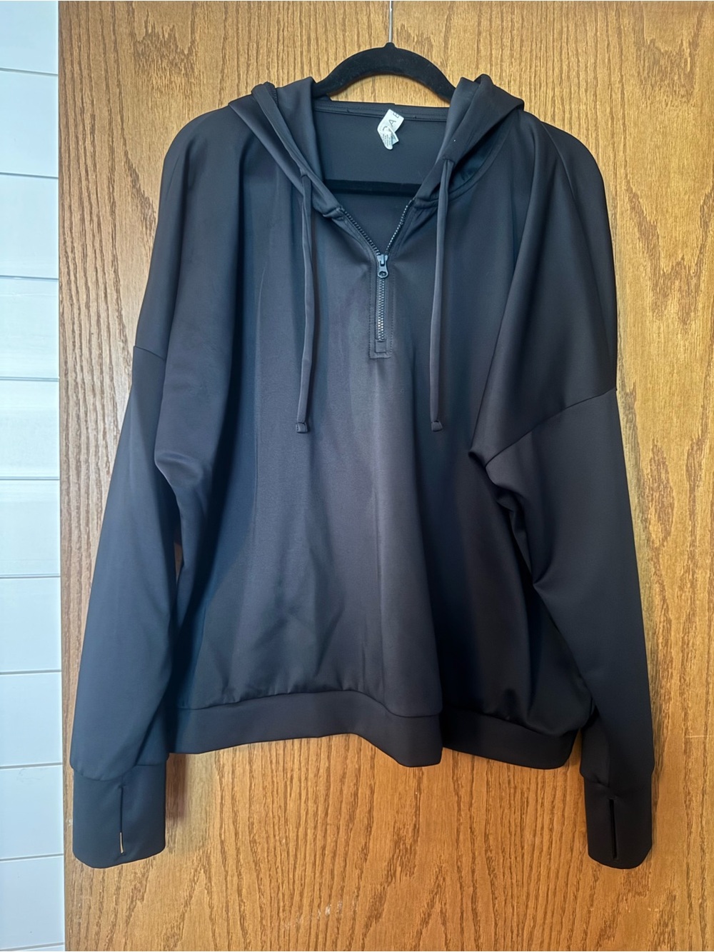 Black Half-Zip Hooded Pullover Sweatshirt - Unbranded